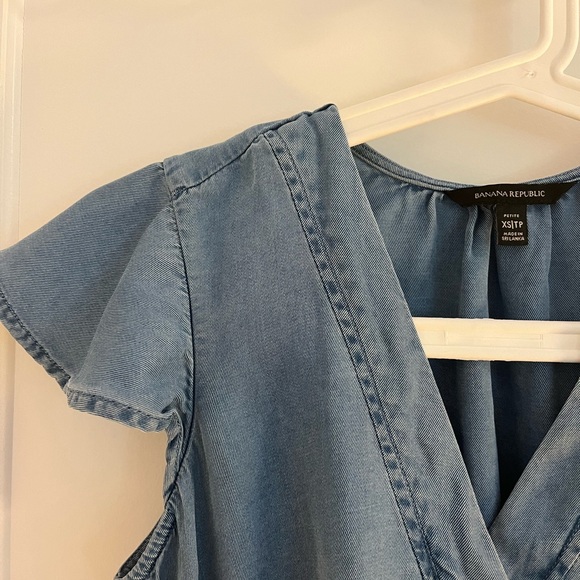 Cropped Denim Flutter Sleeve Wrap Top - Picture 2 of 5